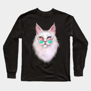 White Maine Coon Cat with Different-Colored Eyes Long Sleeve T-Shirt